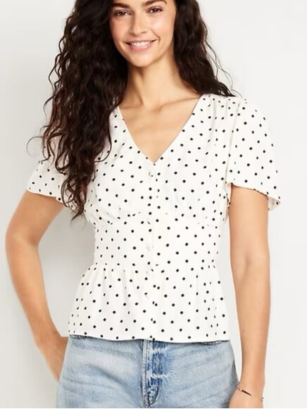 Old Navy White Polka Dot V-Neck Peplum Top